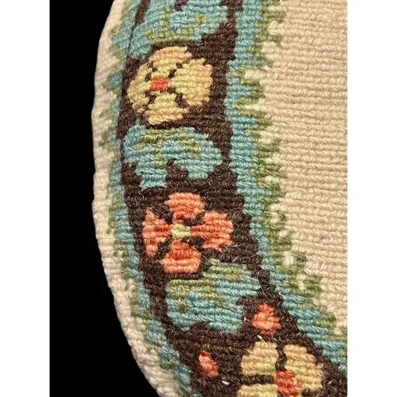 Vintage Wool Needlepoint Chair Cushions-Handmade Athens Greece-Set of 4 Pad-Boho